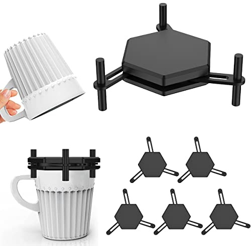 6Pcs Stackable Coffee Cup Organizer, Adjustable Drinkware Stacker Organizer 3.97inch Reusable Coffee Mug Holder Kitchen Cup Storage Organizer Household Kitchen Gadget for Tea Cups and Coffee Mugs