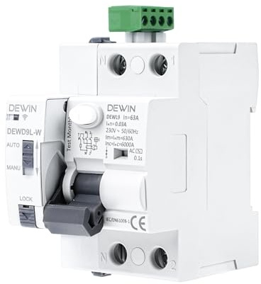 DEWIN Interrupteur Différentiel à Réarmement Automatique, GRD9L-W Interrupteur à Réenclenchement Manuel Réenclencheur avec WiFi Disjoncteur à Commande à Distance Fonction 2P 63A 30mA AC 230V