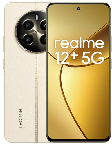 realme 12+ 5G Smartphone 8+256 GB Supporta NFC, Chipset Dimensity 7050, Sony LYT-600 OIS, Display AMOLED da 120 Hz, Smart Touch Antipioggia, SUPERVOOC da 67W, Dual SIM, Beige, Adattatore Incluso