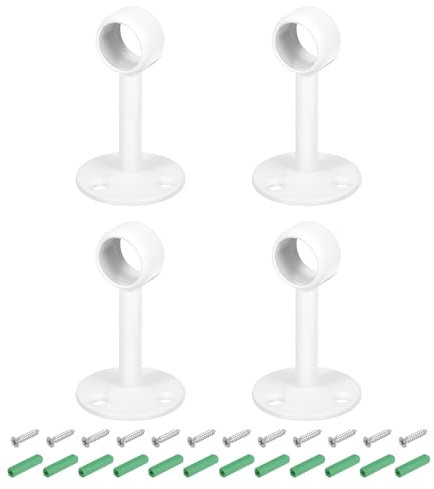 QUARKZMAN 4 Pièces Support de Tringle à Rideau de 0,63 Pouce, Support de Plafond pour Tuyau de Fixation, Support de Tringle en Acier Inoxydable avec Vis, Blanc