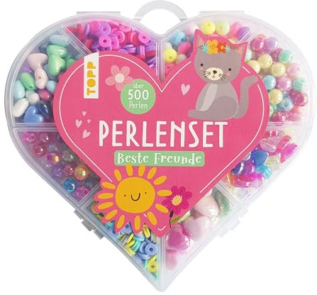 TOPP Perlenset Beste Freunde: Über 500 bunte Perlen, Herzperlen, Smiley- und Herzanhänger, Yellow