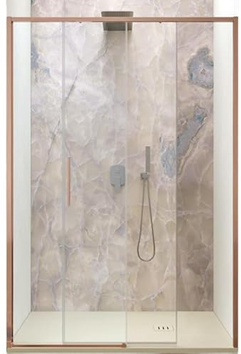 IMPALLI Box Doccia H200 Cm Estensibile 147-150 Cm Cabina Doccia A Nicchia Anta Scorrevole Chiusura Magnetica Cristallo Temperato 6 Mm Trasparente Doppia Clip Sgancio (ORO ROSA SPAZZOLATO 150)