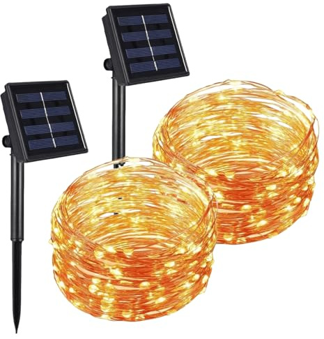 VEGOATY 2 Pack Solar Lichterkette Aussen Klein, Solar Mini Teeny winzige Lichter 7m 50 LED Warmweiss, Outdoor Lichterkette Solar Wetterfest für Draußen Garten Deko Flaschen Glaskugel