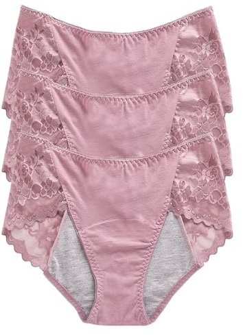MOONBADI Culotte Menstruelle Lot de 3 Absorbante Coton Menstruation | Culottes Menstruelles Dentelle Flux léger à abondant, Coton Anti-Fuite et Respirant pour règles, Post-Partum, récupération