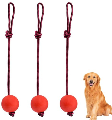 YSBCNK 3 Pack Dog Ball On Rope, Interactive Dog Toys, Durable TPR Balls for Dogs with Rope, Chew Resistant Dog Ball for Fetching, Catching and Tugging, Indoor Outdoor Water Activities, Red Black