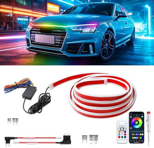 DREAMOTOR Luce di Marcia Diurna Universale, 180 cm, Multicolore, Flessibile, Dinamica, LED per Cofano, Illuminazione Ambientale, Compatibile con Audi A3, Opel Corsa, Astra
