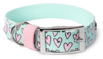 BURA Wasserdichtes Hundehalsband – geruchshemmend, robust und bequem – modernes Design mit verschiedenen Mustern – ideal für Spaziergänge und aktive Tage, Volles Herz, Mint, M