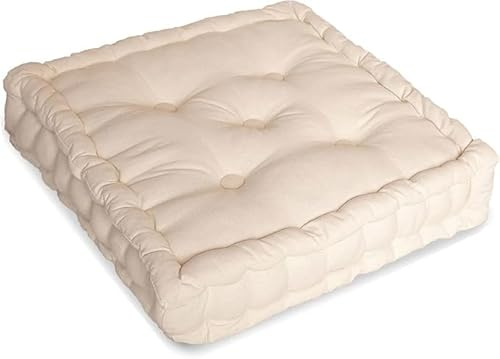 Bluemoon Bedding Armchair Booster Cushion Large Firm 50cm Square Seat Pad with Supportive 10 cm Thick Lift Soft Touch Cotton Dark Yellow Cushion For The Elderly, Post-Operative and Pregnancy (Cream)
