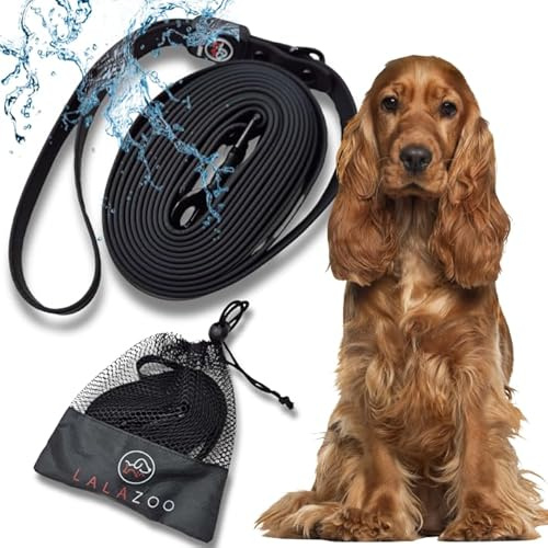 Lalazoo RUBBY Hundeleine Trainingsleine 5m – Wasserdicht PVC Schleppleine für Hunde – Schwarz, 15mm Breit – Robuste Langlaufleine mit Karabiner & Handschlaufe – Für Training, Rückruf & Fährtenarbeit