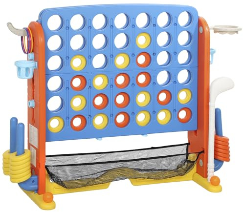 AIYAPLAY 4 gewinnt Strategiespiel 4 Gewinnt Spielbrettsätze mit 42 Jumbo Ringen, Basketball, Ringwurfspiel, Golf und Schieberegler zum schnellen Neustart Vier in Einer Reihe Spiel für Multiplayer