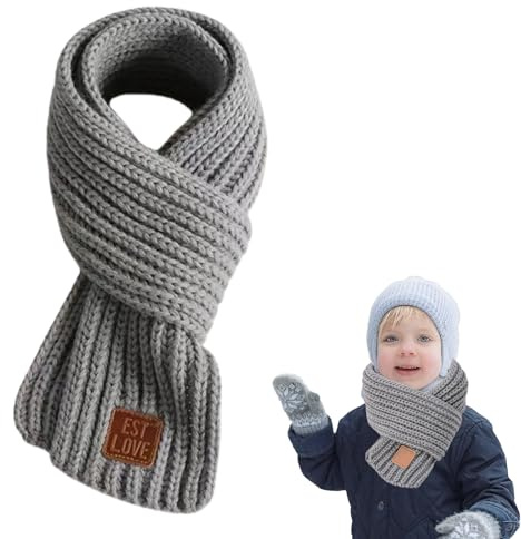 Kids Scarf,Kids Autumn Winter Knit Scarves, Soft Acrylic Fabric, Faux Wool Texture, 115cm X 9cm, Gray, Cozy Knit Accent for Boys Girls, Lightweight Warm Layer, Daily Wear, Stretchy, Soft Touch