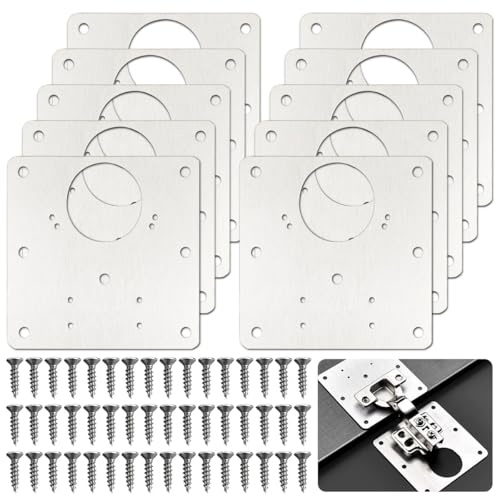 SHSMPXOY 8PCS Hinge Repair Plate, Cabinet Hinge Repair Plate with Customized Screws,Stainless Steel Kitchen Cupboard Door Hinge Repair Brackets with Holes