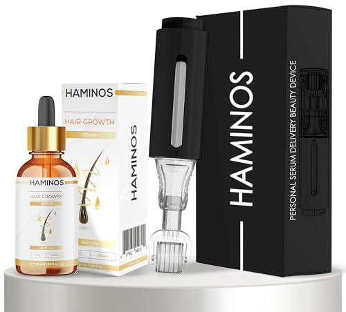 HAMINOS Haarwachstumspaket: Dermaroller mit 0,5 mm Tank + Haarwachstumsserum 50 ml