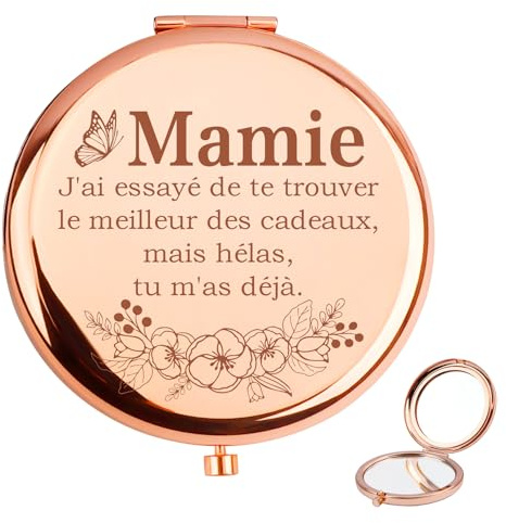 QWZify Cadeau Mamie Original Miroir Cadeau fête des Grand mère Miroir de Poche en Or Rose Cadeaux Grand Mere Cadeaux Anniversaire Mamie Fete des Meres Mini Miroir Maquillage pour Femme Noel