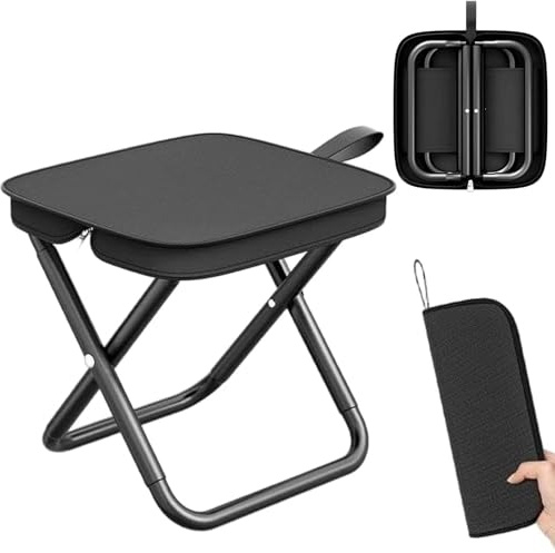 Sgabello pieghevole, 33 x 26 x 32 cm, pieghevole, mini sgabello pieghevole per esterni, capacità di carico fino a 220 kg, ultraleggero per viaggi, escursioni, pesca (nero 1)