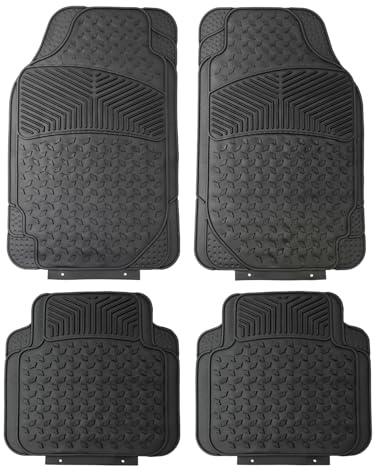 Enerfero Alfombrillas de Coche de Caucho Antideslizantes, 4 Unidades, Recortables Negro – Alfombrillas Impermeables para Vehículo, Fácil Limpieza, Apta SUV y Coches