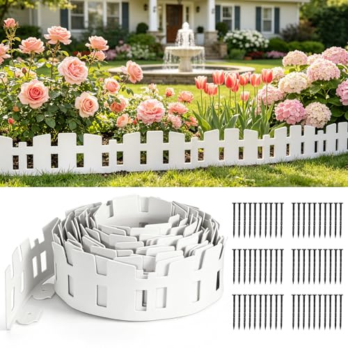Rasenkante 10M Flexible Beetumrandung 12 cm Hohe Rasenkante Kunststoff mit 60 Stiften, Wetterbeständige Rasenbegrenzung Beeteinfassung, Blumenbeet Umrandung fur Mähkante Gartenkante