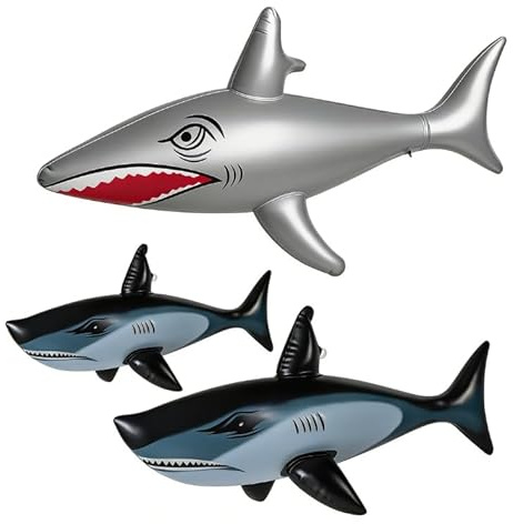 Hai Aufblasbares Spielzeug Shark, 3 Stück Aufblasbares Hai-Spielzeug, Schwimmbad für Sommer Schwimmbad Hawaii Deko Themenparty Beach Backdrop, S-pielzeug Für Poolpartys