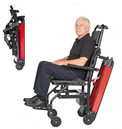Elektrischer Treppensteiger Mit Handwagen,Elektrischer Raupen-Treppensteiger,Treppensteiger-Rollstuhl Für Ältere Patienten,Sichere Traglast 169 Kg / 373 Lbs 13AH