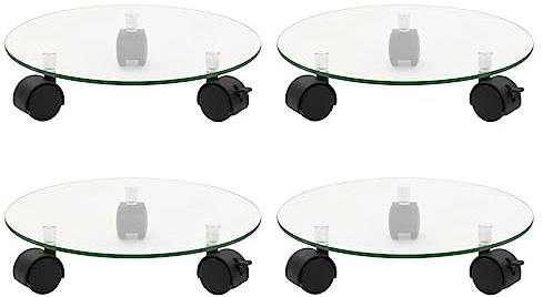 Runheo Carro para plantas de cristal templado de 28 cm de diámetro, 4 unidades con ruedas giratorias de 360 ° y freno para soporte de plantas, soporte para flores, balcón, terraza, salón, interior