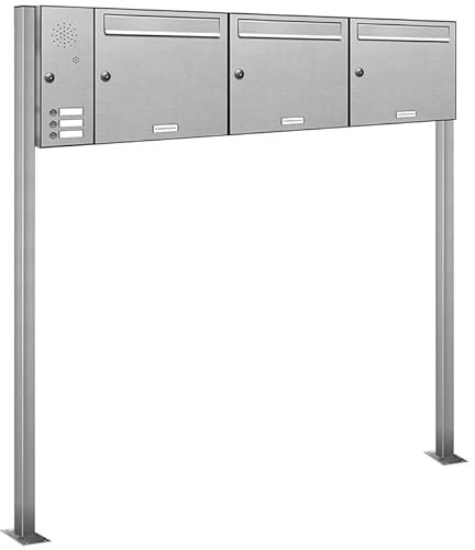 AL Briefkastensysteme 3er V2A Edelstahl Standbriefkasten mit Klingel rostfrei als 3 Fach Briefkastenanlage in Postkasten Briefkasten Design modern