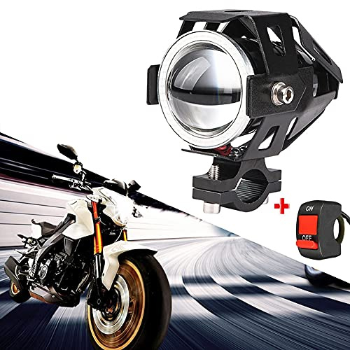 TABEN LED U7 Faro del Motociclo DRL Faro Nebbia con Occhi di Angelo Blu Anello di Guida Luci di Corsa Faretti Anteriori Strobe Lampeggiante Bianco Luce e Interruttore (1 Pz Anello Blu Halo)