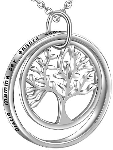 LOVORDS Collana Donna Incisa Argento Sterling 925 Pendente Ciondolo Albero della Vita Famiglia Anello Cerchio Regalo Mamma Madre