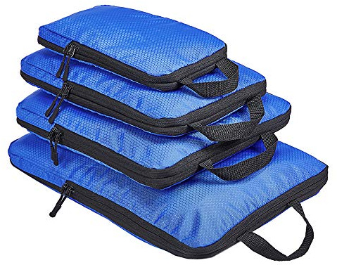 COVAX Set di 4 cubi per imballaggio a compressione, organizer per bagagli da viaggio e cubi per imballaggio, blu