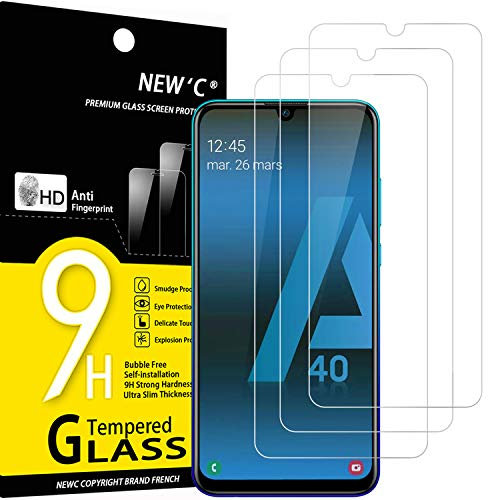 NEW'C 3 Stück für Samsung Galaxy A40 (SM-A405F) für Panzerglas, Frei von Kratzern, 9H Härte, HD Displayschutzfolie, 0.33mm Ultra-klar, Ultrabeständig