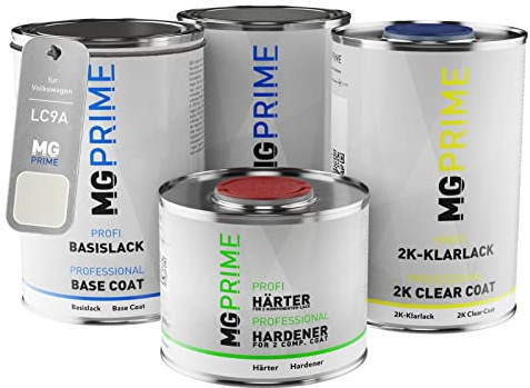 MG PRIME Autolack Dosen für Volkswagen VW LC9A / C9A / 0Q Pure White 3,5L | Carraweiss, Set aus Grundlack + Basislack + 2K Klarlack + Härter, Literware, spritzfertig