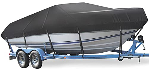 Mancro Boat Cover, 17-19ft Waterproof Trailerable Boat Cover, Heavy Duty UV Resistant Marine Grade Outboard Cover Compatible for Bass Boat, Fits Bayliner Tri-Hull V-Hull Fishing Runabout Boat, Black