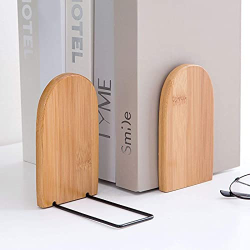 Natural Bamboo Bookend Large Capacity Office Book Ends Anti Slip Book Stand Holder Bookshelf Ends for Home Office Library School Study Decoration 2 Pcs