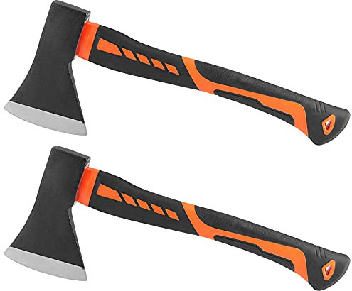 HOIGON 2 asce da taglio da 38 cm, ascia in acciaio forgiato per campeggio all'aperto, asce a mano con manico in fibra di vetro antiurto per legna da ardere legno, divisione tronchi