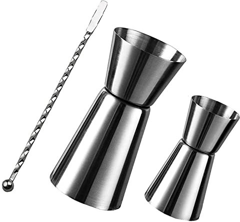 Cocktail Jigger Spirit Measures, Stainless Steel Shot Alcohol 25/50 ml, Dual Gin Measure Cup with Drinks Stirrer for Bar Party Wine Cocktail Drink Shaker (B)