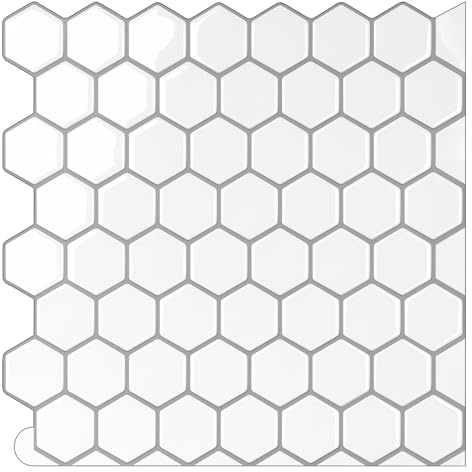 WoStick Hexágono Vinilos Cocina Azulejos Adhesivos 3d Pegatinas de Baldosas Pared 3D para Baños Cocina(10-Piezas 30.5 x 30.5cm)