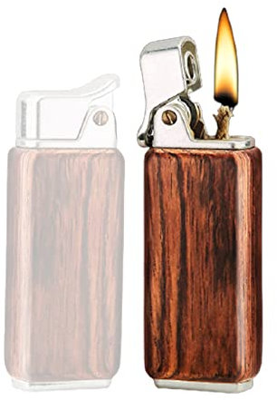 Briquet Portable Au Kérosène en Bois de Santal Personnalité Presse Allumage Briquet en Bois pour Hommes Fumer Cigarette Accessoires Outil Coupe-Vent Briquet,Brown