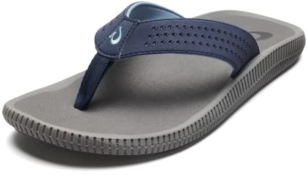 OluKai Ulele Men's Beach Sandals, Water Resistant Flip Flops, Arch Support & Comfort Fit, Lightweight & Durable, Enhanced Grip & Traction, Blue Depth/Charcoal, 11