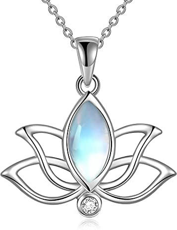 YFN Mondstein Halskette für Frauen Sterling Silber Lotus Blume Anhänger Halskette Schmuck Geschenke für Frauen Mädchen
