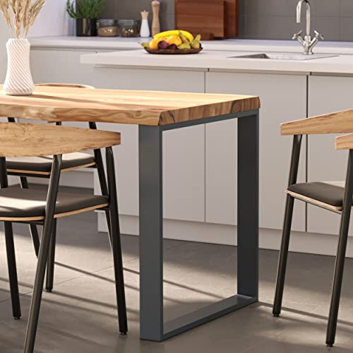 LAMO Manufaktur Esstisch Küchentisch Schreibtisch Couchtisch aus Massivholz, mit Baumkante 140x80x76 cm (AxBxH), Modern, Natur/Anthrazit, LAB-01-A-002-7016M