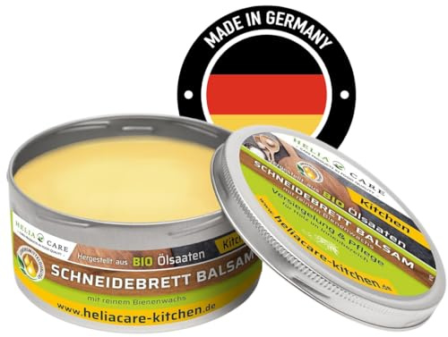 HeliaCARE Schneidebrett Balsam - BIO Holzwachs - Bienenwachs Holzpflege aus Deutschland - Holzbalsam für Schneidebretter - Farb- und geruchlose Holzpolitur (300ml)