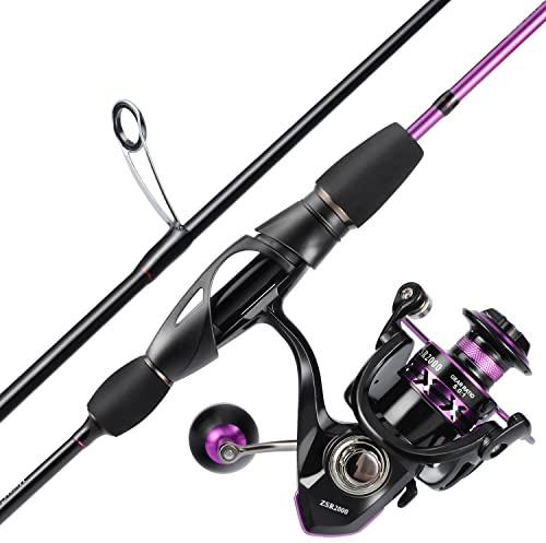 Sougayilang Angelrute und Rolle Combo, leichte lila Spinnrolle mit 2 Stück Stange für Crappie, 1000/2000 Set, 1,8 m, 2000 Lila