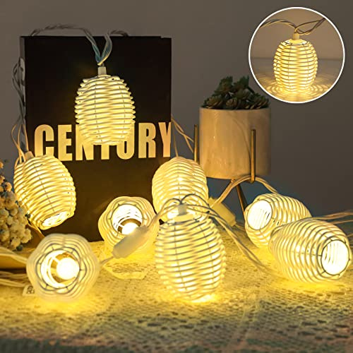 Vigdur Rattan - Lantern String Lights with 10 Led Bulbs Connectable Indoor Outdoor Decorative Lights for Balcony Patio Garden Wedding Bedroom Party Decor