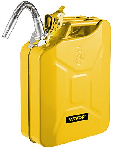 VEVOR Jerry Fuel Can, 5.3 Gallon / 20 L Portable Jerry Gas Can with Flexible Spout System, Rustproof ＆ Heat-resistant Steel Fuel Tank for Cars Trucks Equipment, Yellow