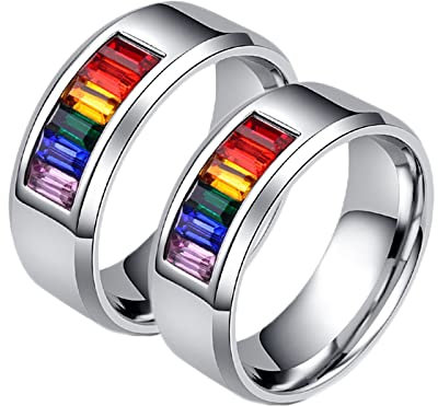 BCughia Freundschaftsringe Beste Freundinnen, Ring Damen Silber Silberner LGBT Ring mit Regenbogen Zirkonia Damengröße 54(17.2), Herrengröße 54(17.2)