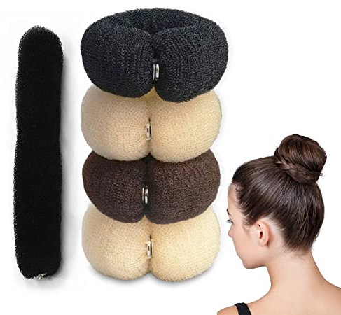 Srup 4 Stück Duttkissen, Duttkissen Groß, Donut Hair Bun Maker Set, Hochsteckfrisuren Zubehör, Haardonut Maker Set, Beige Haardutt, Donut Haark Hochsteckfrisuren Zubehör (Schwarz Braun Cremeweiß)