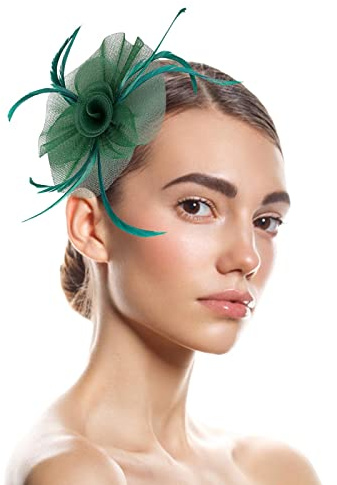 Generic Damen Fascinator Hut Blume Mesh Federn Clip Kopfbedeckung für Tea Party Damen Fascinator Hair Clip Stirnband Feder Flower Braut Kopfschmuck Cocktail Hochzeit Haarschmuck - Grün