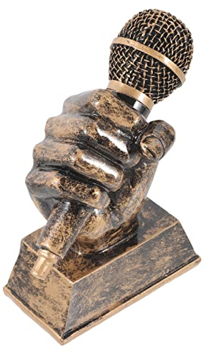 BIUDECO Resin Microphone Trophy Award Sculpture for Karaoke Parties and Classroom Rewards Vintage Style and Smooth Texture for School Events and Game Prizes
