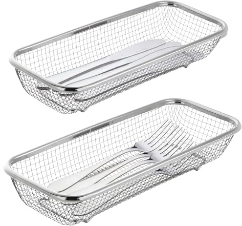 IWNTWY Utensil Drying Rack, 2 Pack Stainless Steel Utensils Holder Dishwasher Silverware Basket, Compact Dish Rack Chopsticks Spoons, Forks, Knifes Drainer Basket Organizer for Kitchen Counter