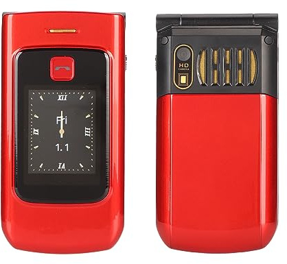 4G-hopfällbar telefon, upplåst 32 MB-hopfällbar mobiltelefon för seniorer, företagstelefon med stora knappar och klart ljud, dubbel skärmskärm, SOS-knapp, 4 800 mAh batteri (röd)