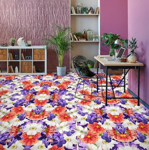 Badezimmerbodenaufkleber 3D-Bodentapeten mit lila Blütenblättern, 250 x 175 cm Bodenfliesen Aufkleber Wohnzimmer Studie Bodenbelag Tapete, Epoxidharz